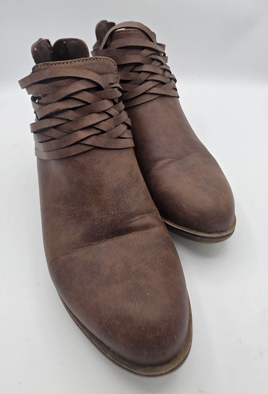 Rampage multi-woven brown ankle boots / faux leather upper / zip-up closure 6.5